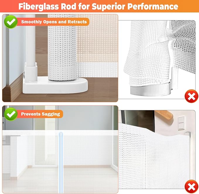 19.7ft Retractable Baby Gates Dog Gate - 236" Extra Wide Expandable Child Safety Gate,37" Tall Toddler Pet Mesh Gate with Reinforced Strips for Doorways,Stairs,Hallways,Outdoor & Indoor Large Openings