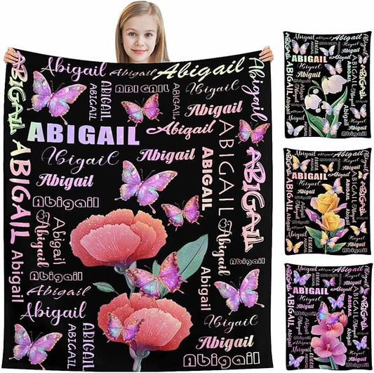 M YESCUSTOM Customized Baby Blankets for Girls Kids, Personalized Blankets with Names for Adult Toddler Custom Soft Throw Blanket Birthday Christmas Valentines Day Butterfly Floral