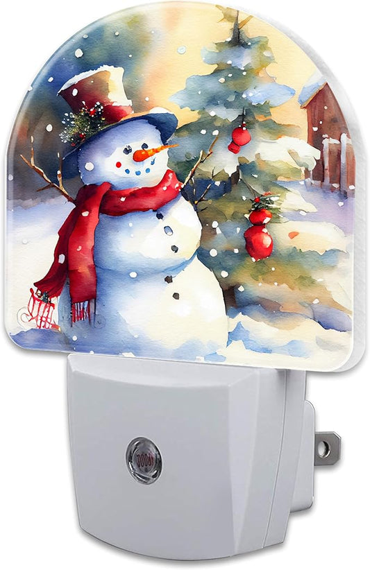 Cute Snowman with Christmas Tree Night Light Plug into Wall, Winter Xmas Snowman Dusk to Dawn Night Light Plug in,0.5w Energy Saving Sleep Friendly NightLight for Kids Boys Girls Home Decor