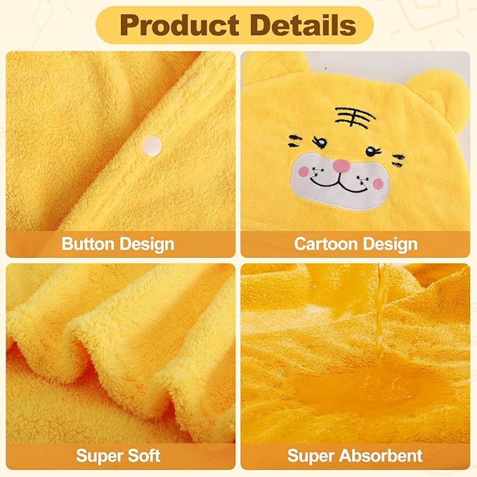 Toddler Bath Towel, Baby Hooded Towel, Ultra Absorbent Soft Shower Towel, Unisex Baby Bath Towel, Baby Towels with Hood for Kids Boys Girls, 27.5" x 55" (Yellow-Tiger)