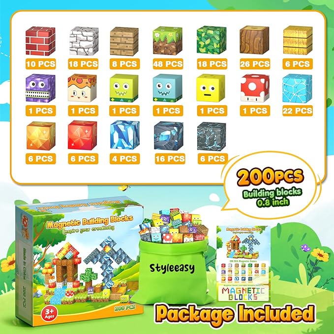 200PCS Magnetic Blocks - Magnetic Building Blocks Set, Classroom Must Haves Magnet Sensory Autism Toys, Construction Stacking Toys for Kids Boys Girls Age 3+ Years Old