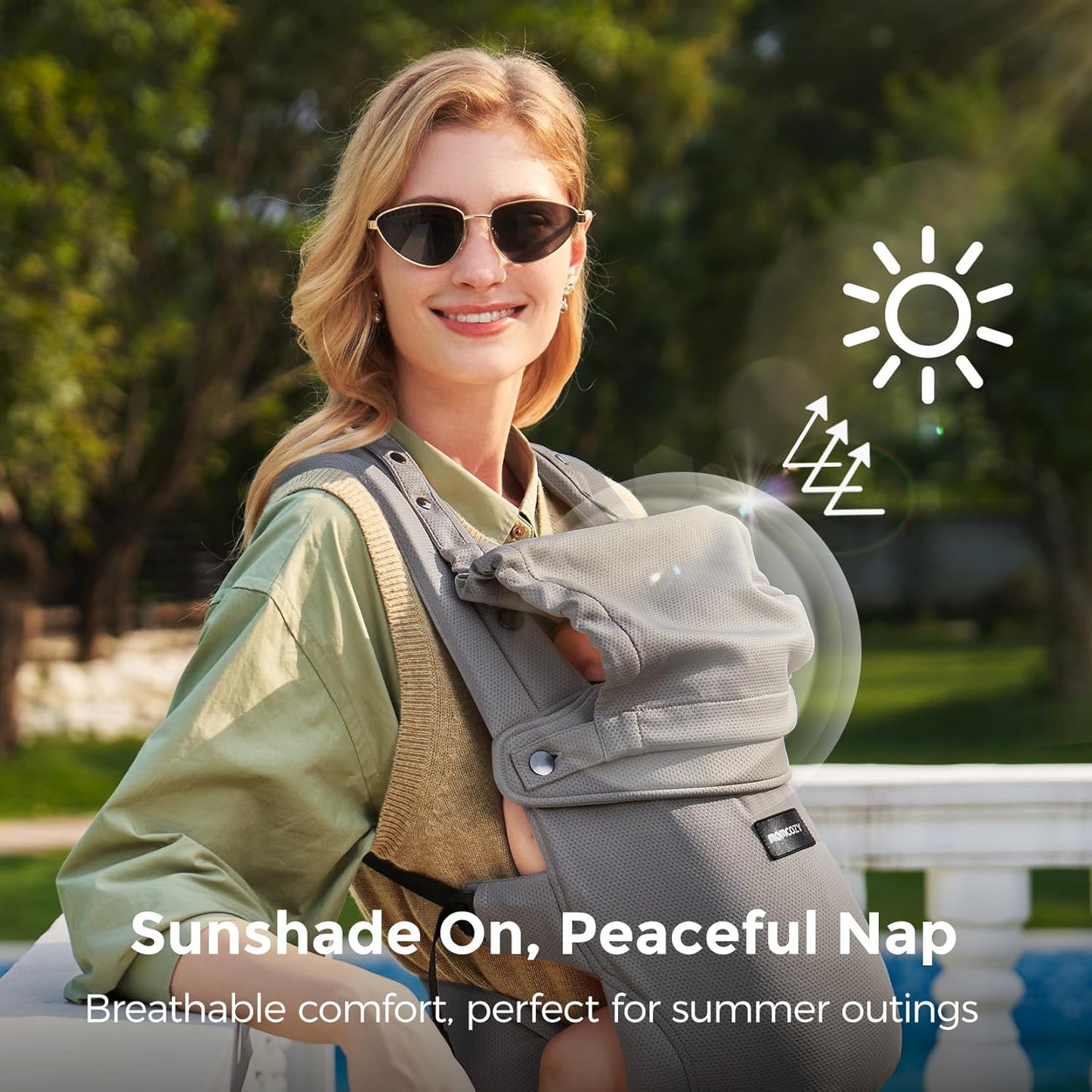 Momcozy Newborn Baby Carrier - Ergonomic, Cozy and Lightweight Carrier for 7-24lbs, Adjustable Neck Support with Sunshield, Breathable Airmesh Perfect for Summer Outing, Purplish Grey