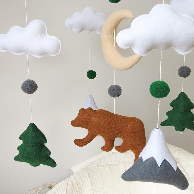 Woodland Mobile for Crib Bear Baby Mobile for Crib Woodland Crib Mobile for Boys Girls Forest Baby Nursery Mobile for Bassinet