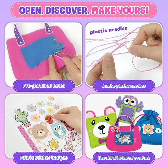 Sewing Kit for Beginner Kids, 10Pcs Unicorn DIY Box Arts and Crafts, My First Felt Kit Projects, Blind Box Craft Supplies, Learn to Sew Embroidery Kit, Birthday Gift for Girls 3 4 5 6 7 8 Years Old