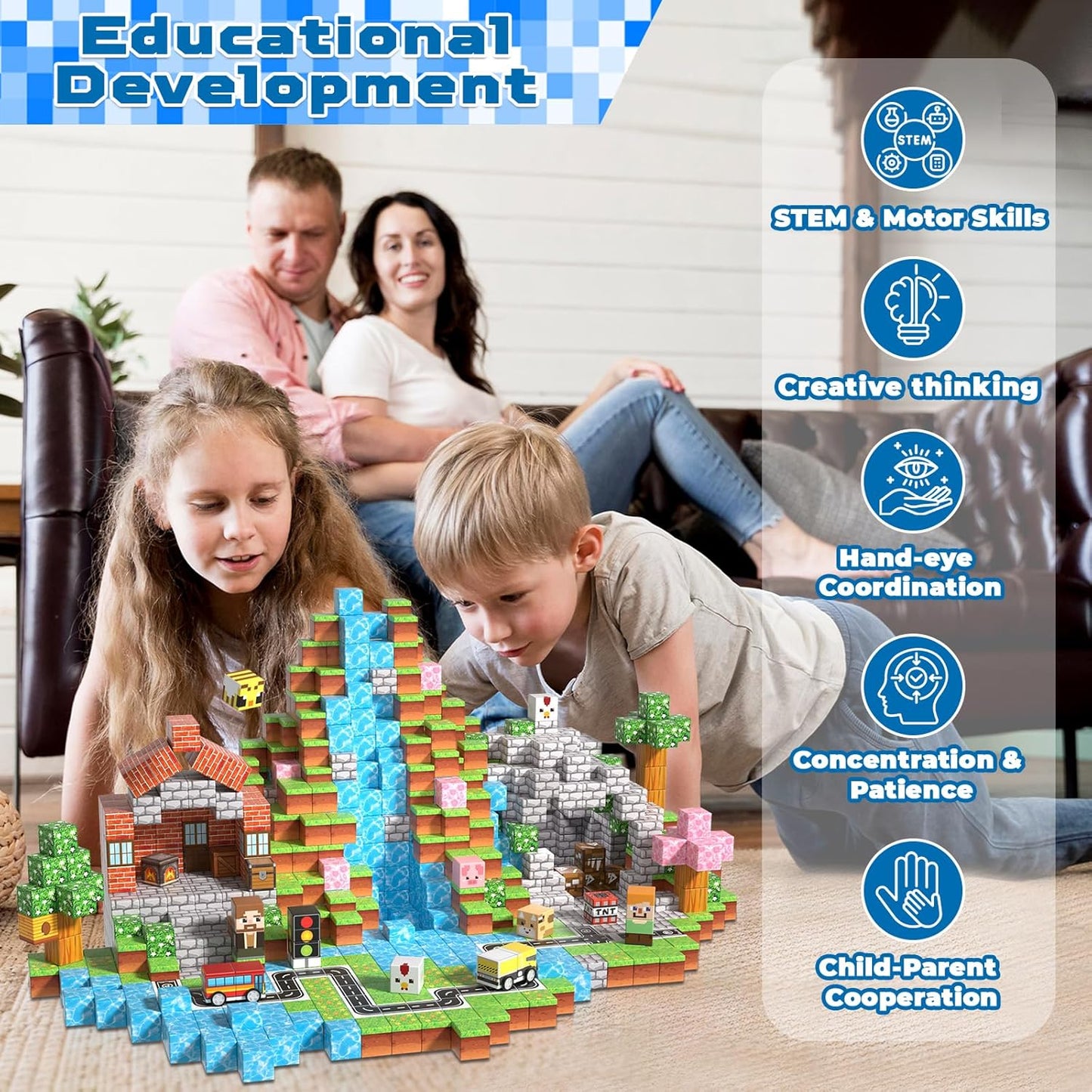 200 PCS 0.8in Magnetic Blocks - Magnet Toys & Magnetic Building Blocks Cubes, Stacking Magnets, STEM Toys for School Acitivities, Birthday Gifts for Boys Age 3+ Years Old (Theme: Forests)