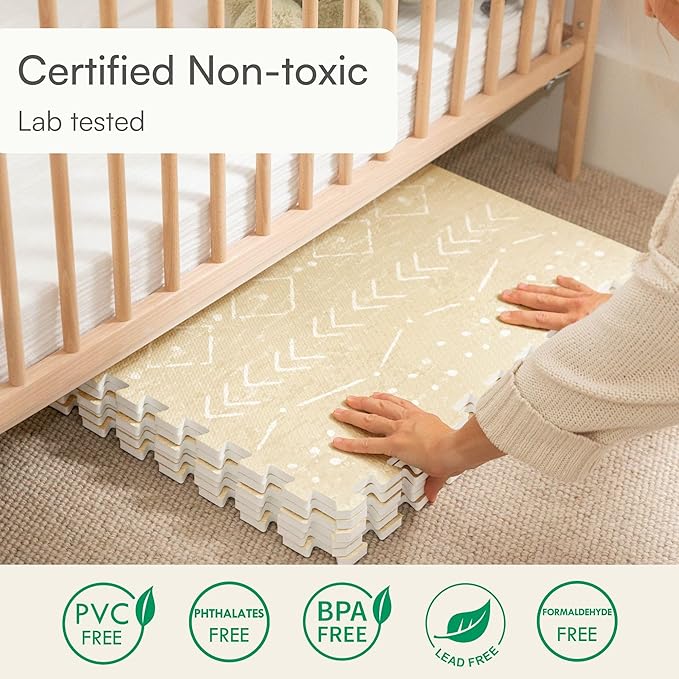Lillefolk Baby Play Mat for Floor – 6x8ft Beige | Soft Non Toxic Premium EVA Foam Tiles for Tummy Time, Crawling & Playroom – Waterproof Interlocking Floor Mat for Babies & Toddlers (12 Tiles)