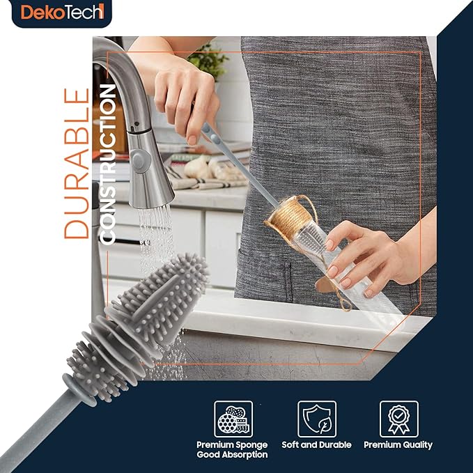 11-Inch Silicone Bottle Brush – Long-Handle Soft Bristle Cleaner for Effortless Deep Cleaning of Bottles, Glassware, Thermoses & Kitchen Containers