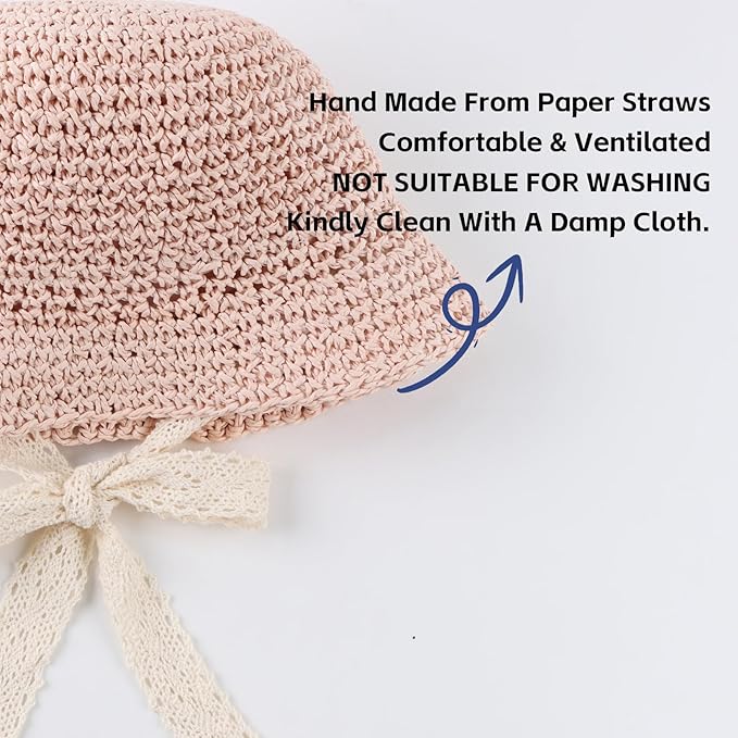 Baby Girl Straw Hat Outdoor Baby Sun Protection Hats Summer Bowknot Beach Cap for Infant Toddler Girls