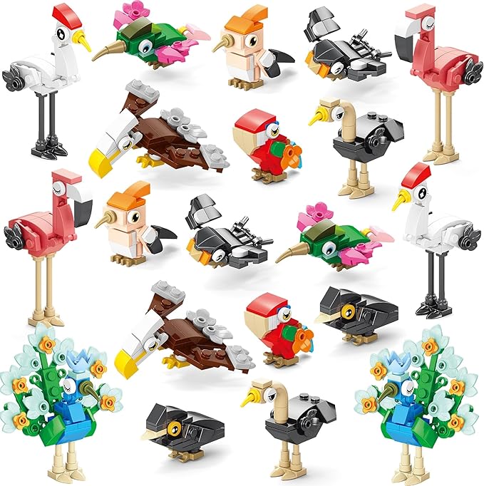 Sawaruita Party Favors for kids-20 Packs Fun Bird Building Blocks Sets Classroom Prizes-Birthday Goodie Bags Stuffers for Kids-Mini Animal Blocks Toys for Valentine's Day, Christmas Party（20in 2）