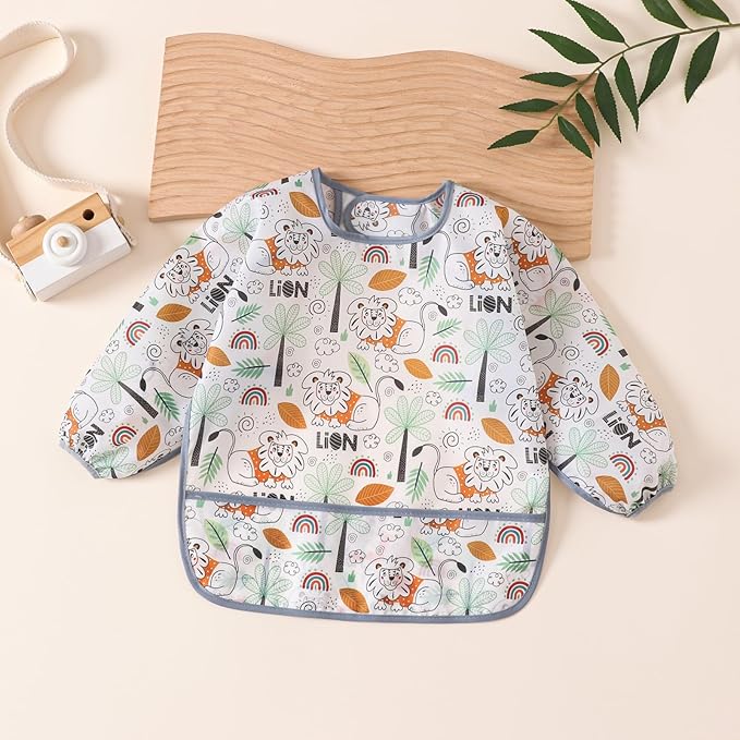 5 Pcs Long Sleeved Baby Toddler Bibs Waterproof Sleeved Bib 3-24 Months