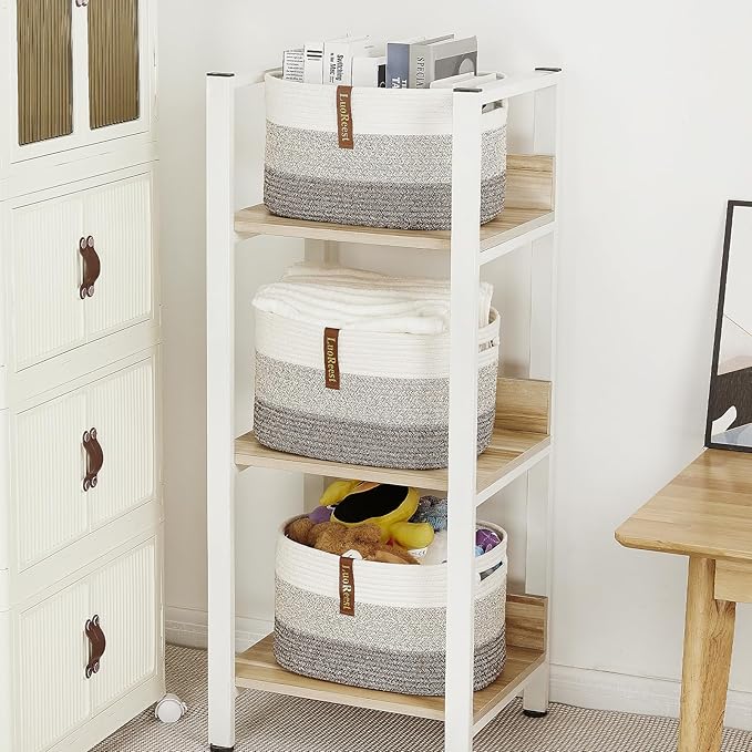 Woven Rope Basket Bins Cube Shelf Closet Storage | 15109' Cute Baby Basket for Nursery | 3 Pack (Gradient Yellow)