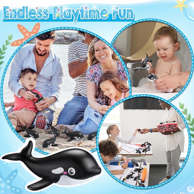 HyDren 48 Pcs Glow in The Dark Rubber Whale Bulk Squeaky Rubber Whale Luminous Mini Sea Animal Toys Bathtub Favors for Classroom Operation Christmas Basket Stuffers Child Gift Bulk(Black)