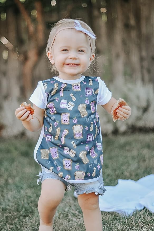BapronBaby PBJ Pals Bapron - No Neck Tie Safer Bib for Baby & Toddler - Soft Waterproof Stain Resistant - Machine Washable - Sz Preschool 3-5yrs