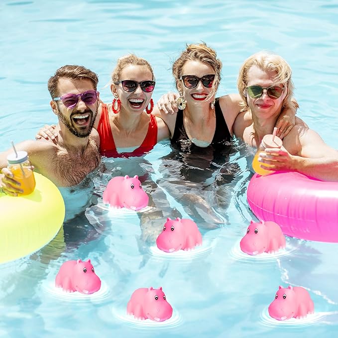 18 Pcs Pink Rubber Hippo Baby Bath Toys,Cute Floating Animal Squirt Toys,Fun Water Squirting Bathtime Play for Toddlers,Perfect for Bathtub,Pool,Summer Beach Decor & Party Favors