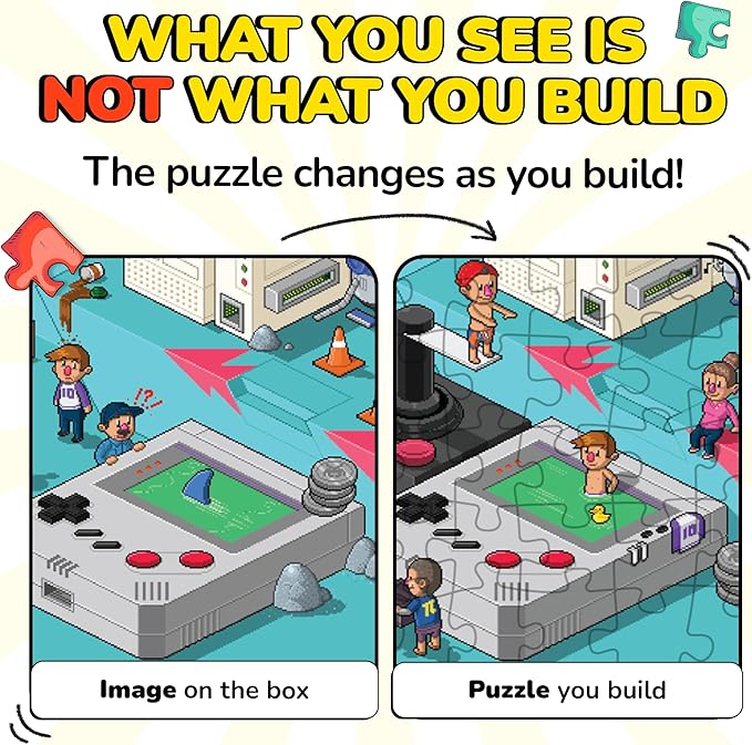 Odd Pieces Jigsaw Puzzles 1000 Pieces with Storytelling Comics, Secret Ending, Puzzle for Mystery Adults & Kids - 19.7'' x 27.6'' Frameable Magic Puzzle Art (Glitch)