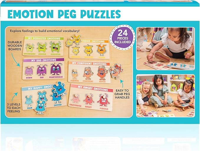 Open The Joy My Emotion Peg Puzzle – 24-Piece Emotional Regulation Puzzle for Kids | SEL Learning Tool for Identifying & Expressing Emotions | Wooden Puzzle for Ages 4+