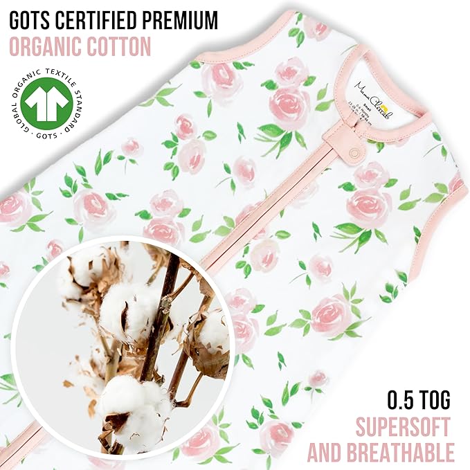 Mama Cheetah Baby Sleep Sack 0.5 TOG, Organic Cotton Baby Wearable Blanket with Two-Way Zipper, Swaddle Transition Baby Sleeping Bag for Newborn Infant Toddler Boy Girl, 6-12 Months