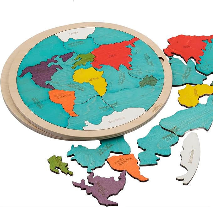 7 Continents & 5 Oceans of The Earth Wooden Jigsaw Puzzle for Kids | 21 Puzzle Pieces | Learning & Educational Toy Gift for Boys & Girls Ages 3 Years and Above