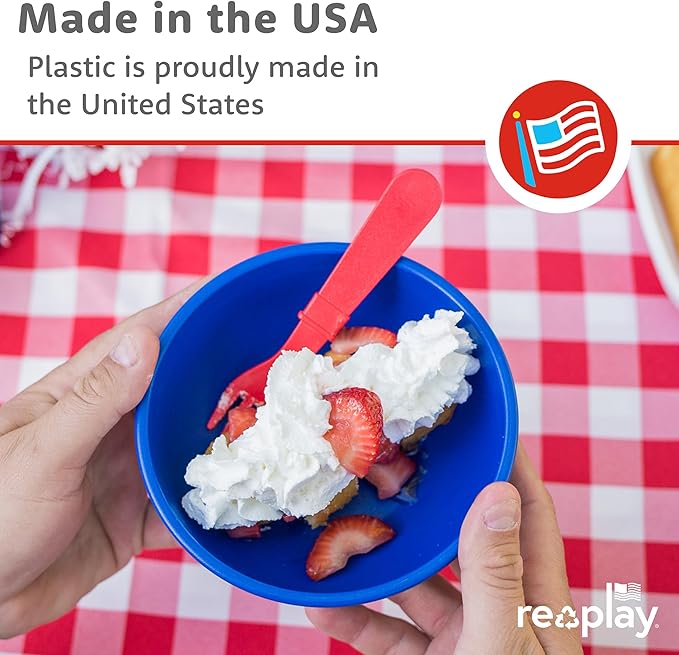 Re-Play Toddler Forks and Spoons Set - 4x4 Utensils Set for Kids - Dishwasher and Microwave Safe - Made in USA - Pack of 8-5.8" x 1.2" x 0.2" - Modern Blue