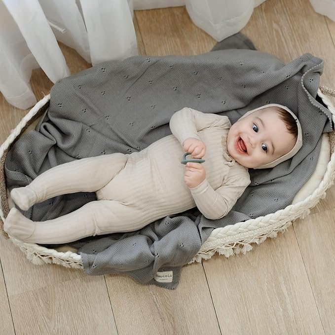 Organic Unisex Pointelle Receiving Swaddle Blanket for Boys & Girls - 100% Luxury Organic Soft Cotton Knit Warm Cozy Cuddle Stroller f Blanket for Newborns Infants & Toddlers (Dove Grey)