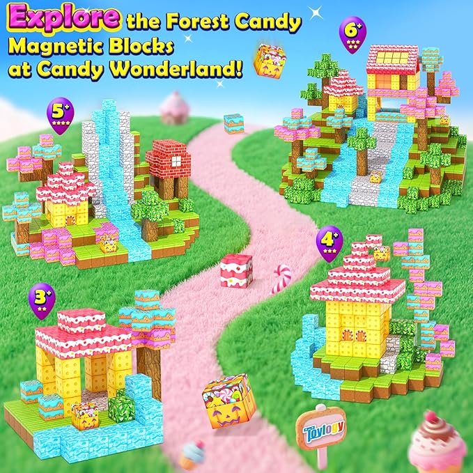 200PCS Magnetic Blocks-Build Mine Magnet World Forest Candy Set Magnetic Tiles Cubes Toddler Kids Games Toys, Building Blocks Learning Outdoor Toys for 3 4 5 6 7 8 Years Old Boys & Girls