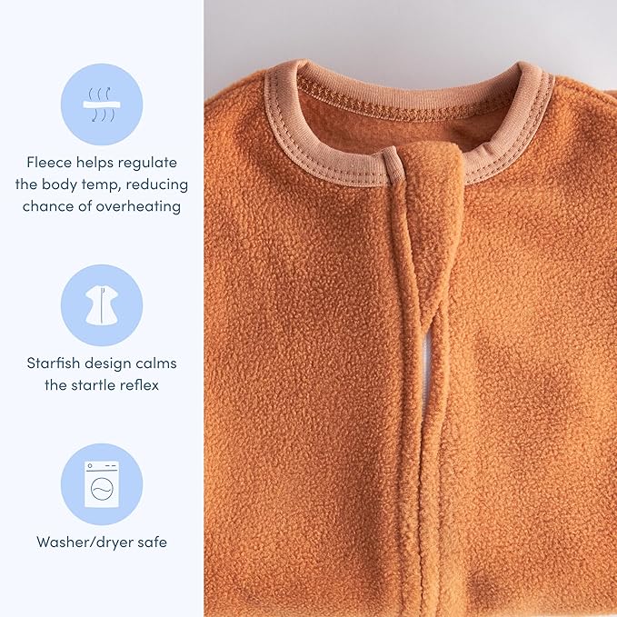 SleepingBaby Zipadee-Zip Transition Swaddle - Cozy Fleece Wearable Blanket with Two-Way Zipper for Baby Sleep - Spice, Medium (6-12 Month)