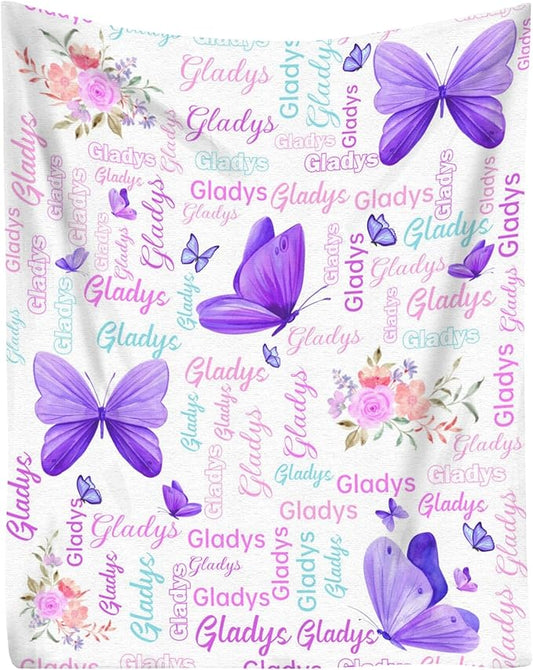 Customized Butterfly Baby Blanket - Personalized Soft Fleece Bed Throw for Toddlers, Newborns, Girls & Boys - Birthday & Christmas