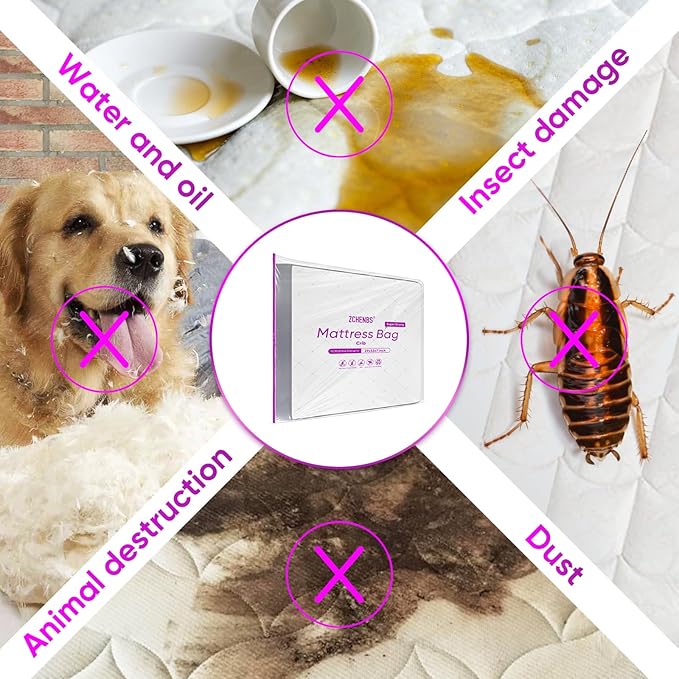 ZCHENBS® – Mattress Bags for Moving and Storage,Mattress Bag with Zippers,5 Mil Ultra-Thick Bed Bag,Waterproof,Anti-Tear,Heavy-Duty Mattress bag (Tansparent/Purple, Crib-(1 Pack))