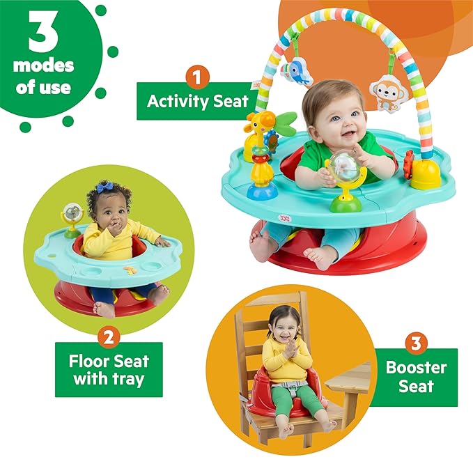 Bright Starts 3-in-1 SuperSeat Playful Paradise, Baby Activity Seat with Toys, Snacking Tray, Booster Seat, BPA Free Tray, Unisex, 6 Months +