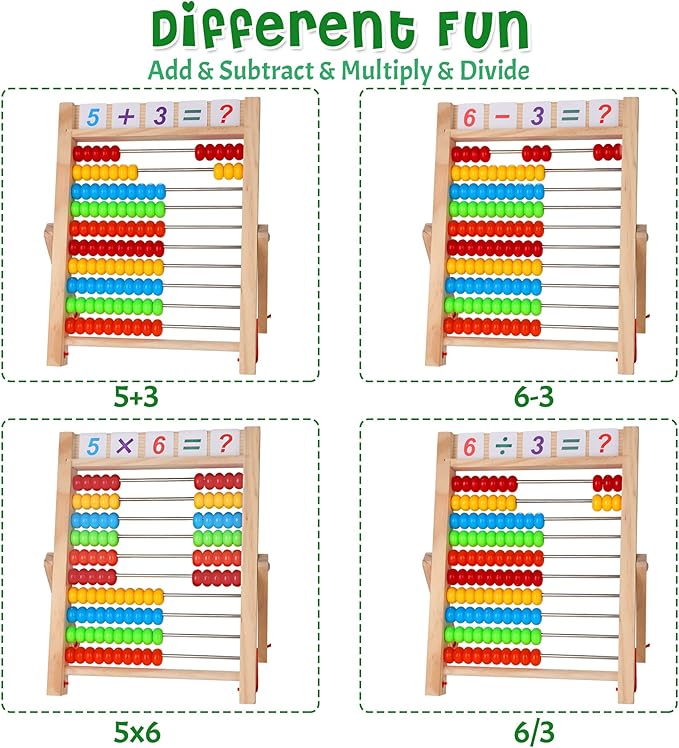 Wooden Abacus for Kids Math, Educational Counting Toy with Counting Sticks and Number Alphabet Cards, Preschool Learning Toys Gift for Boys Girls Age 3+ Years Old