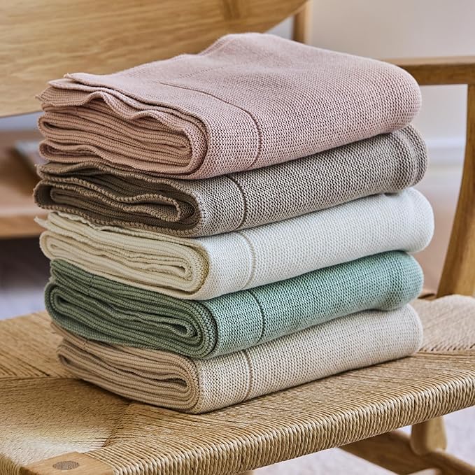 Knitted Organic Cotton Baby Blanket- Swaddle Blanket, 30" x 40" Soft Receiving Blanket for Newborn (Blush Ultra-Soft)