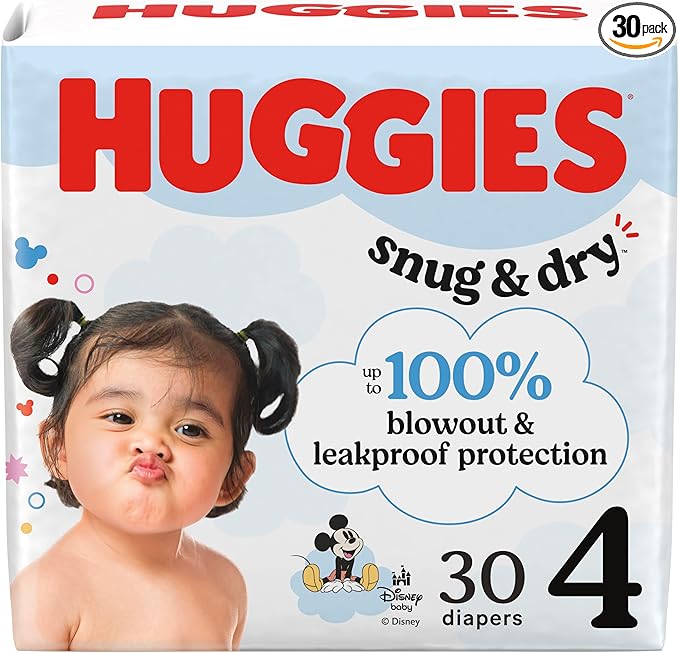 Huggies Size 4 Diapers, Snug & Dry Baby Diapers, Size 4 (22-37 lbs), 30 Count, Packaging May Vary