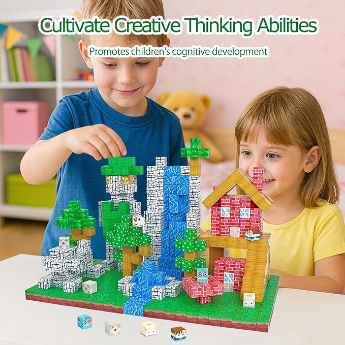 Magnetic Block Building Blocks 160PCS Magnet Cubes Toys, Build 3D Forest World Set, STEM Montessori Sensory Toys for Kids Boys and Girls Ages 3-5 4-8