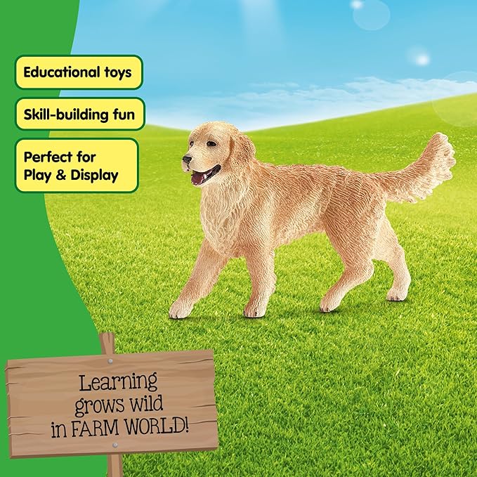 Schleich Farm World - Farm Animal Toys for Kids and Toddlers - Golden Retriever Toy Dog Figurine - Ages 3+