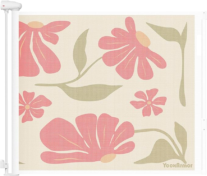 Retractable Baby Gate Child Safety 34" Tall x 71” Wide, Mesh, for Stairs, Doorways, Dogs, Pets, Indoor, Outdoor, One-Handed Operation, Locking, Easy Install, Hardware Mount, Flowers