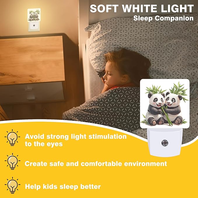 Cute Panda Eating bamboos Night Light, Plug-in Nightlight with Dusk to Dawn Auto Sensor for Home Bedroom Hallway Kitchen 0.5W Sleep Friendly Led Lamp for Women Men