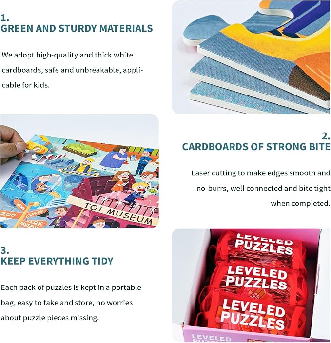 TOI Leveled Puzzles for Kids Aged 4 and Up, Toddler Puzzle Preschool Learning Jigsaw Puzzles, Large Pieces Educational Game for Boys Girls, Cognitive Story Step 5