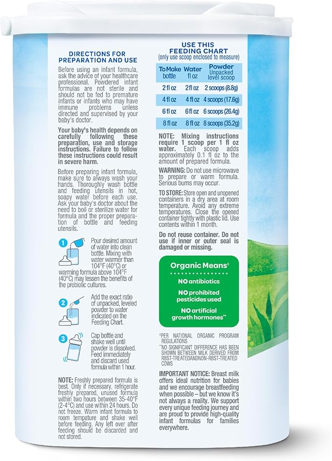 Happy Baby Organics Stage 1 Infant Formula, 0-12 Months, Milk Based Organic Baby Formula Powder with Iron, Probiotics & Prebiotics for Immune & Digestive Support, 22.9 Ounce (Pack of 1)