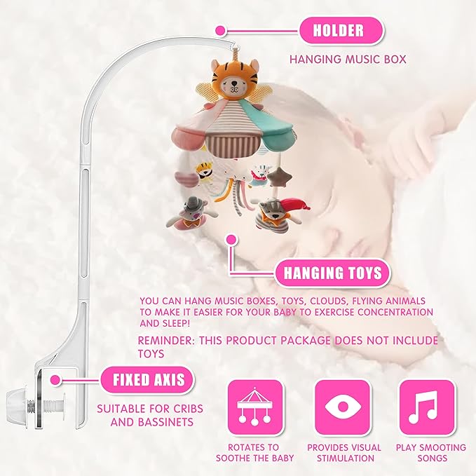 25 Inch Universal Mobile Arm for Crib-Baby Musical Crib Mobile Bed Bell Holder,DIY Toy Decoration Bracket (Without Music Box)