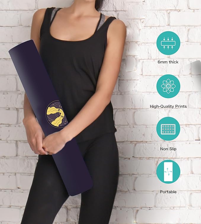 Non Slip Yoga Mat TPE Workout Mat for Men Women, Thick Workout Mat with Carrying Strap, Fitness Mats for Exercise, Yoga, Fitness, Pilates, Floor Workouts (72" x 24" x 6mm)