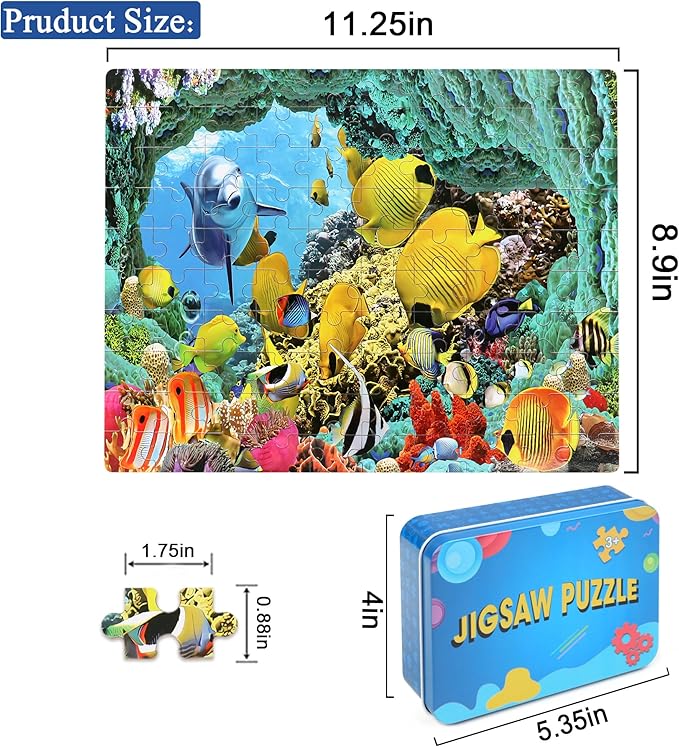 LELEMON 100 Pieces Underwater World Jigsaw Puzzles for Kids Ages 4-8 Year Old Dolphins Fishes Jigsaw Puzzle for Children Boys Girls Learning Ocean Educational Puzzles Toys