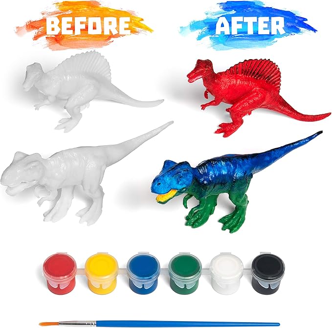 COASTLINE CRAFT STEM.org Dinosaur Painting Kit for Kids with Dino Trivia-Dinosaur Crafts for Kids Ages 3-5 + w/ 2 T-Rex Set - Screen Free, Educational Gifts for Boys