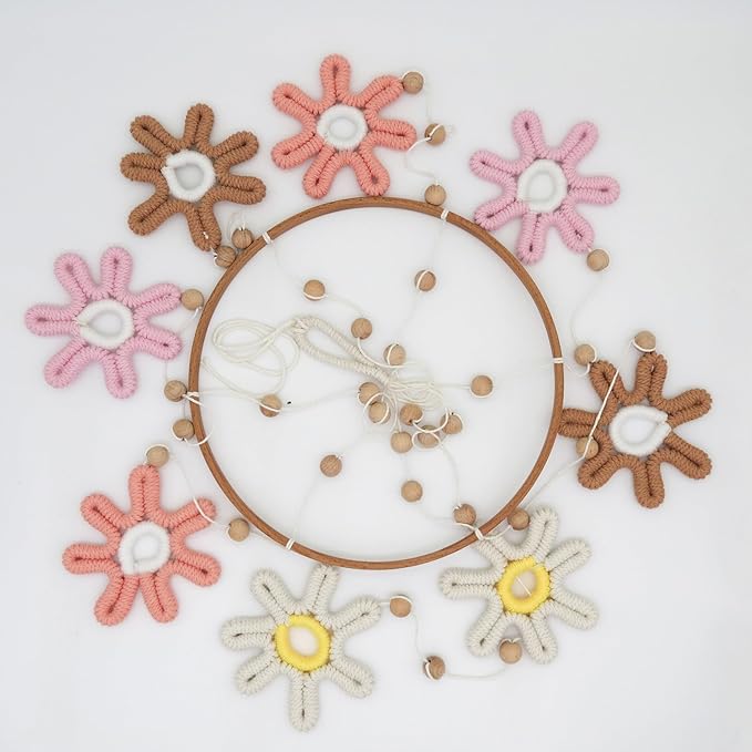 Woven Daisy Mobile for Crib, Baby Crib Mobile for Girls, Boho Daisy Crib Mobile, Daisy Nursery Decor for Baby