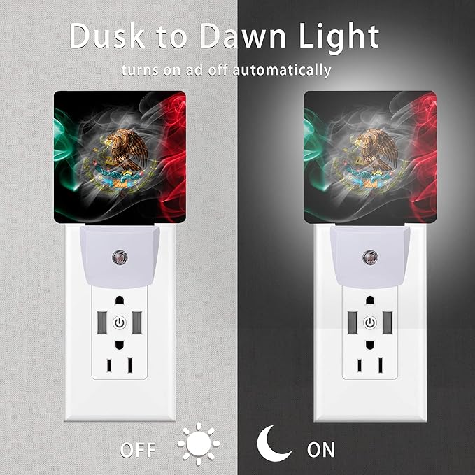 Mexico Smoke Flag Night Light,Night Lights 0.5W Sleep Friendly for Boys Girls Led Night Light Dusk to Dawn Sensor Nightlight for Stairway/Hallway/Bedroom