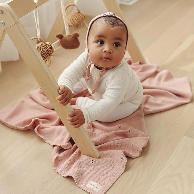 Organic Baby Blanket + Hat Gift Set for Girls- 100% Soft Luxury Cotton Receiving Swaddle Blanket + Bonnett Registry for Newborns & Infants (Ballet Slippers + Hat)