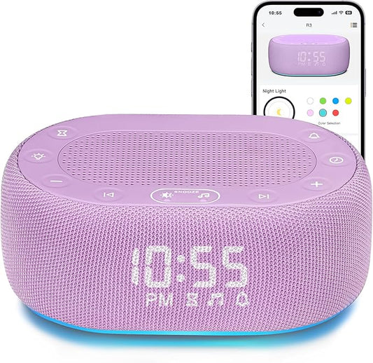1Mii White Noise Sound Machine for Sleep, Pink Noise Machines for Baby Adults Sleeping, 18 Soothing Sounds with 7-Color Night Light, Timer, Alarm Clock, 16 Volume Levels, Remote App Control - Purple