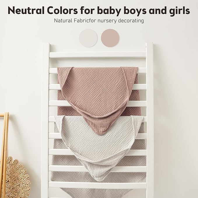 Susurration Hooded Baby Towels for Newborn 2 Pack 100% Muslin Cotton Towel for Babies，Highly Absorbent and Newborn Essential 30x30 Inch Beige&Sand