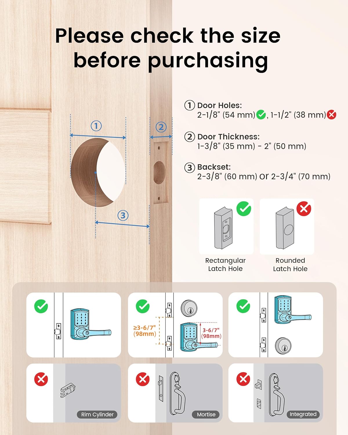 Keyless Entry Door Lock with Keypad and Handle for Front Doors, Touchscreen Deadbolt, Anti-peep Password, Auto-Locking, Matte Black