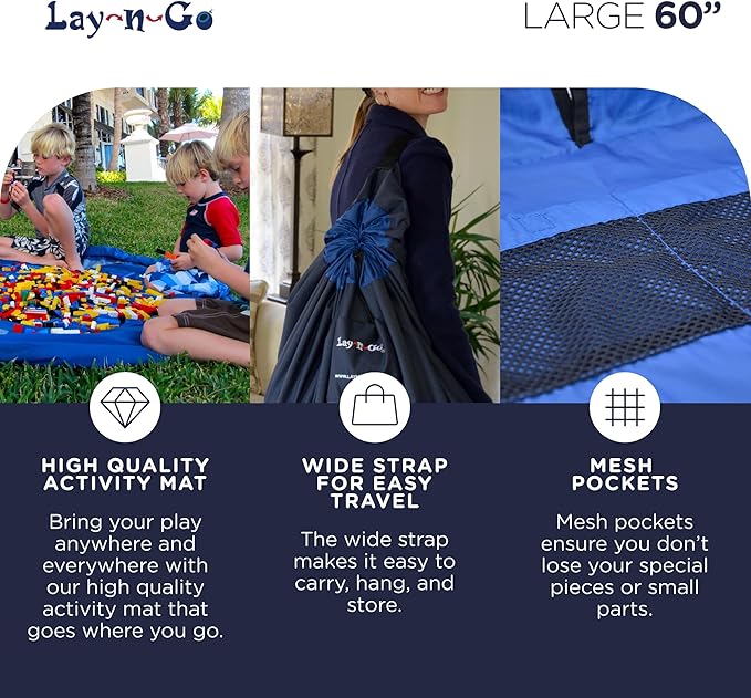 Lay-n-Go 2-in-1 Small Portable Drawstring Toys Storage Organizer and Play Mat for Room and Travel, Made for Kids and Toddlers with a Durable Patented Design