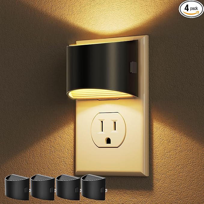 DORESshop LED Night Light[4 Pack], Night Lights Plug into Wall, 3 Level Brightness Adjustable Plug in Night Light, Dusk to Dawn Sensor, Nightlights for Adults, Bedroom, Bathroom, Hallway, 3000K